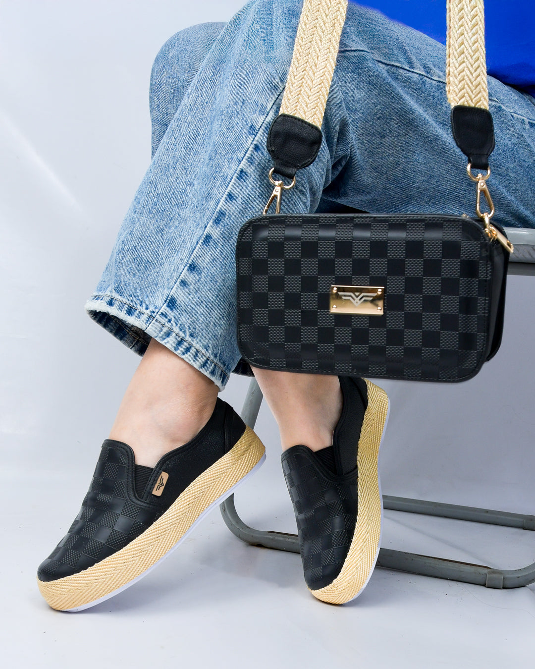 COMBO BANDY NEGRO CUADROS UNICOLOR